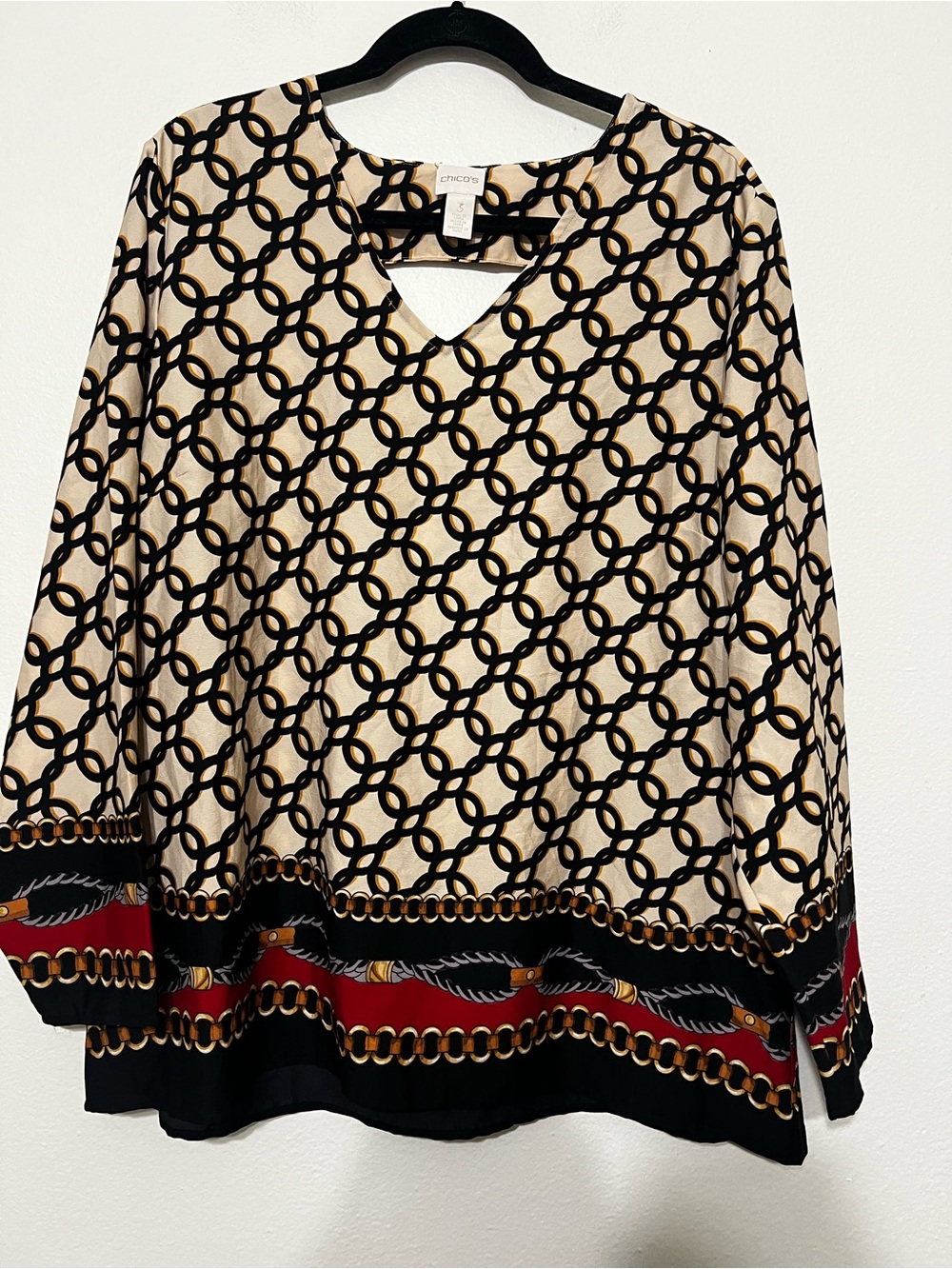 Chico's Status Frame Cutout Tunic Blouse Size 3 - Picture 3 of 9